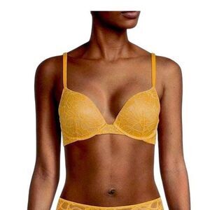 NWT Wolford Magnolia Lace Push-Up Demi Bra Mango Yellow 75E / 34E